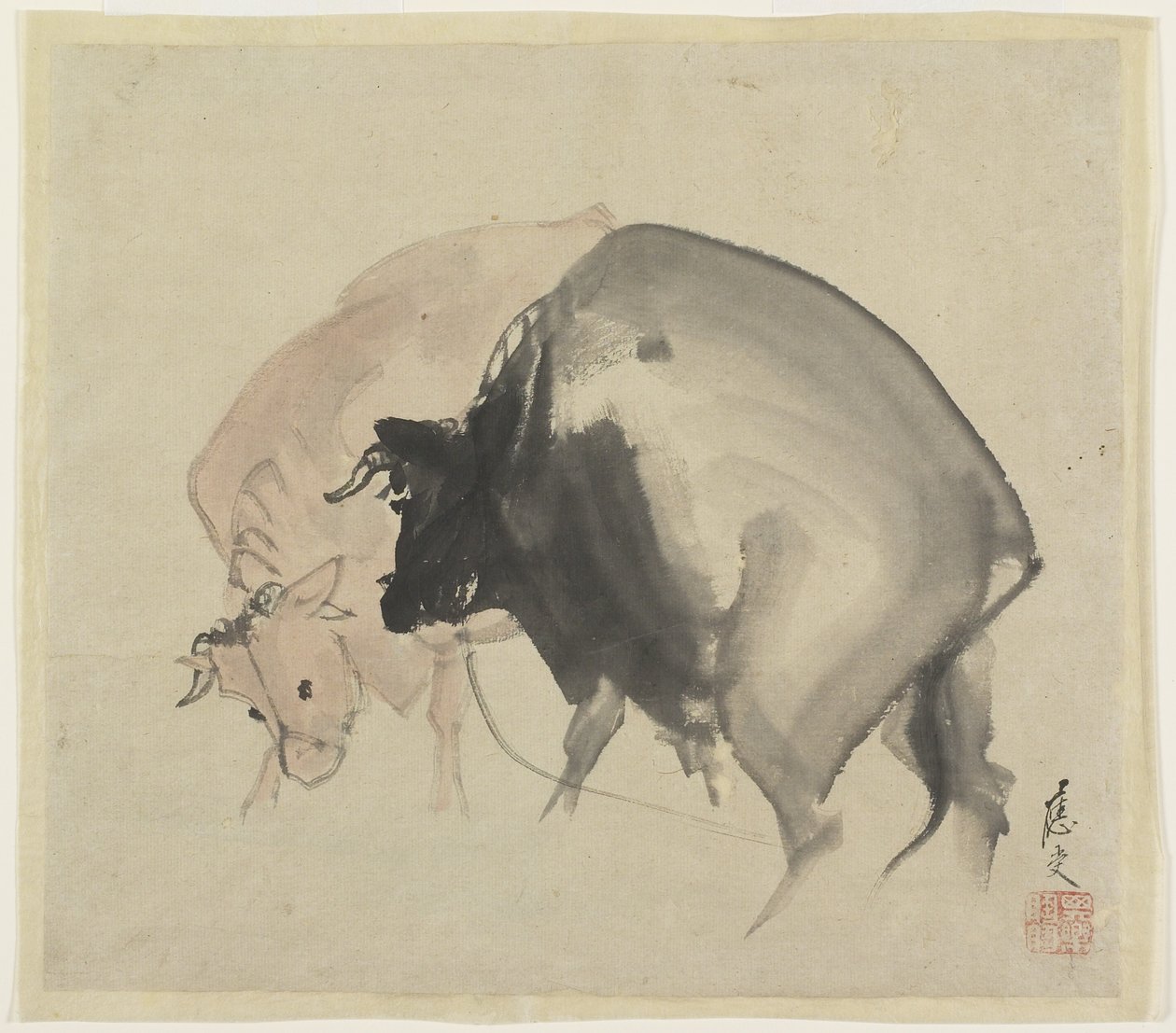 Twee stieren, c.1810 door Maruyama Oju