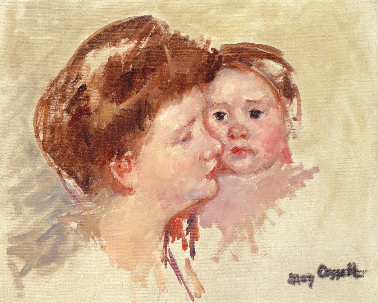Moeder in profiel met baby wang tegen wang (No.2), c.1909 door Mary Cassatt