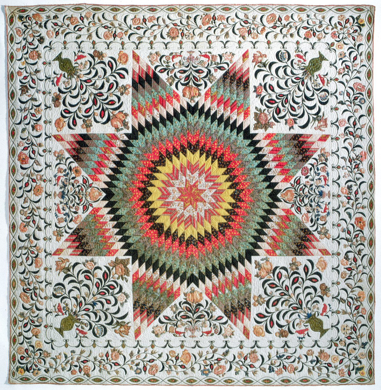 Rijzende zon of ster van Bethlehem applicatie quilt uit New York, ca. 1830-50 door Mary Totten