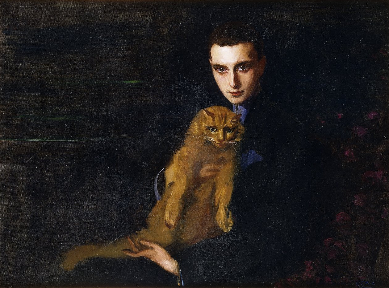Portret van Erte met Misha, c. 1915 door Mary Eristoff Kazak