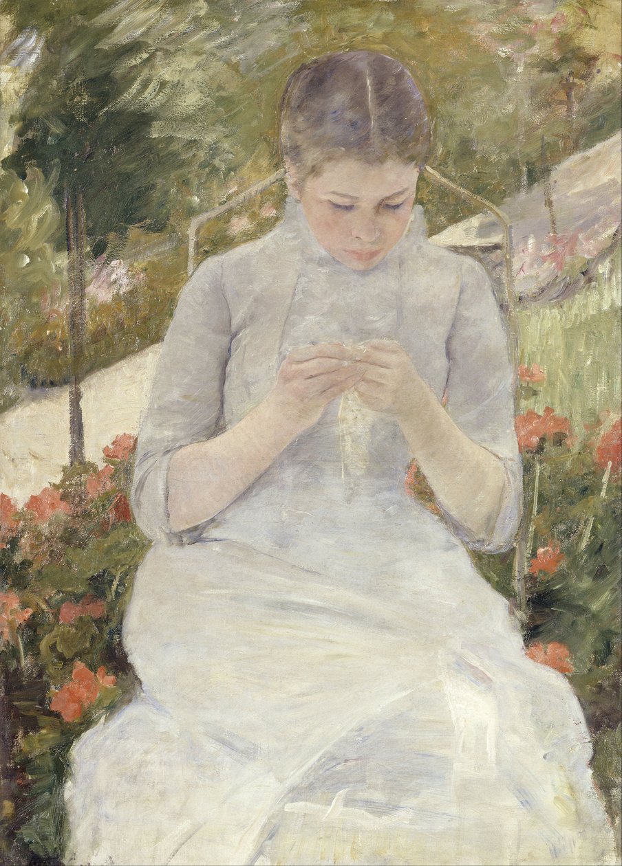 Jong meisje in de tuin door Mary Cassatt