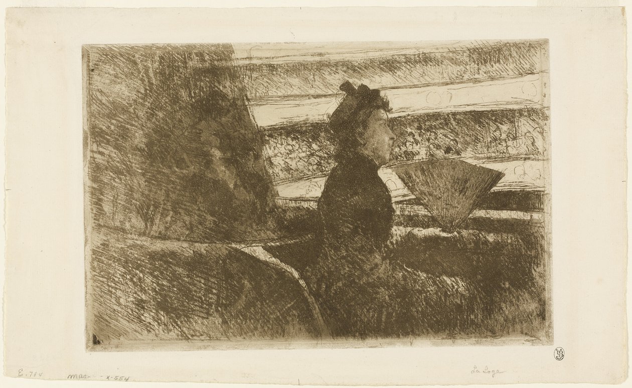 Dame in het Zwart, in een Loge, Rechts Kijken door Mary Cassatt