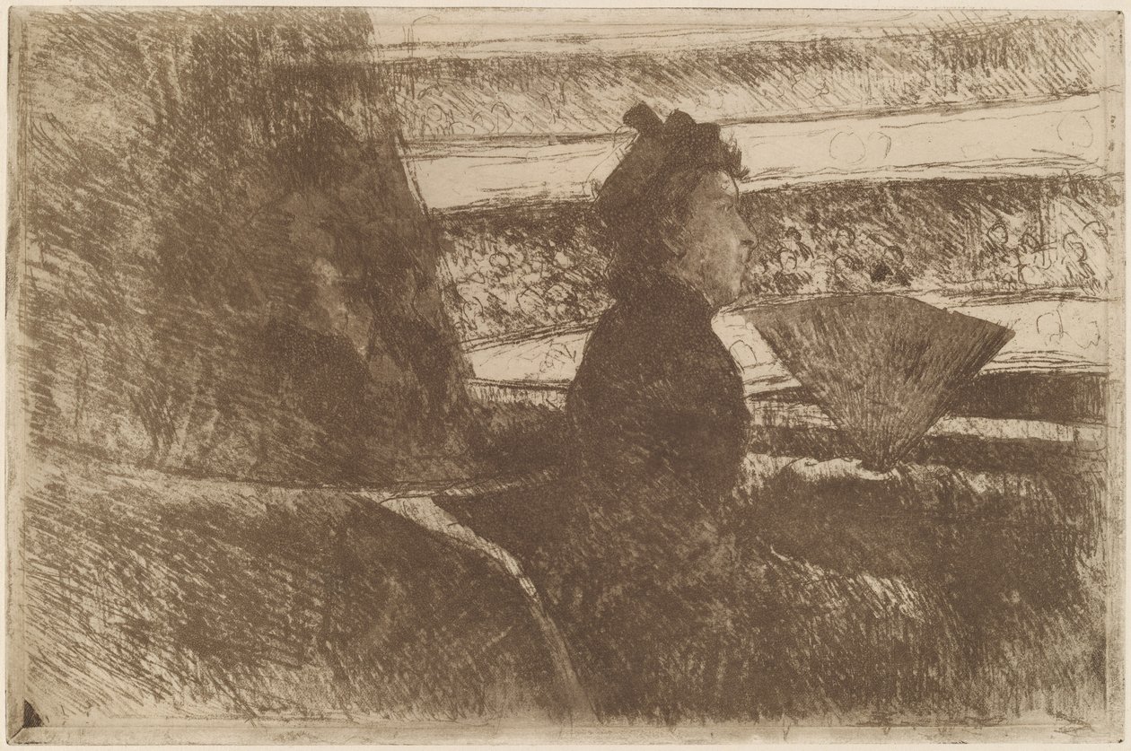 Dame in het zwart, in een loge, naar rechts gericht, ca. 1880 door Mary Cassatt