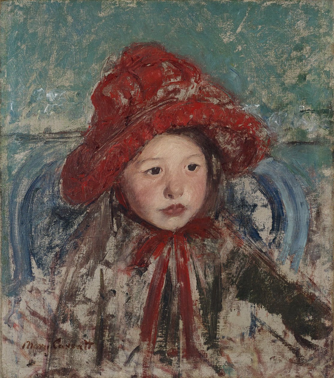 Klein meisje met een grote rode hoed door Mary Cassatt
