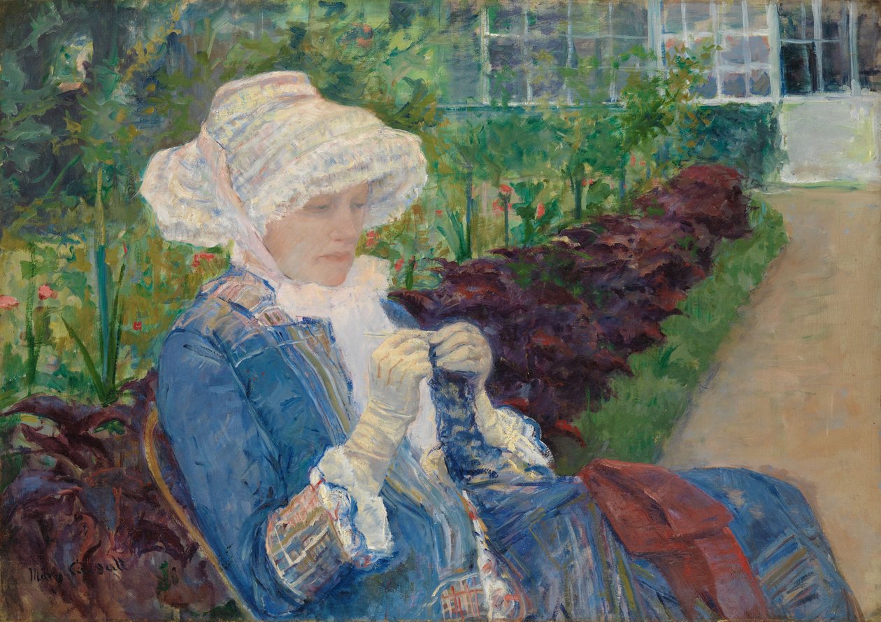 Lydia aan het haken in de tuin in Marly, 1880 door Mary Cassatt