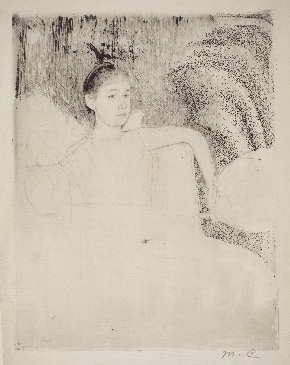 Mimi met een Japanse waaier door Mary Cassatt