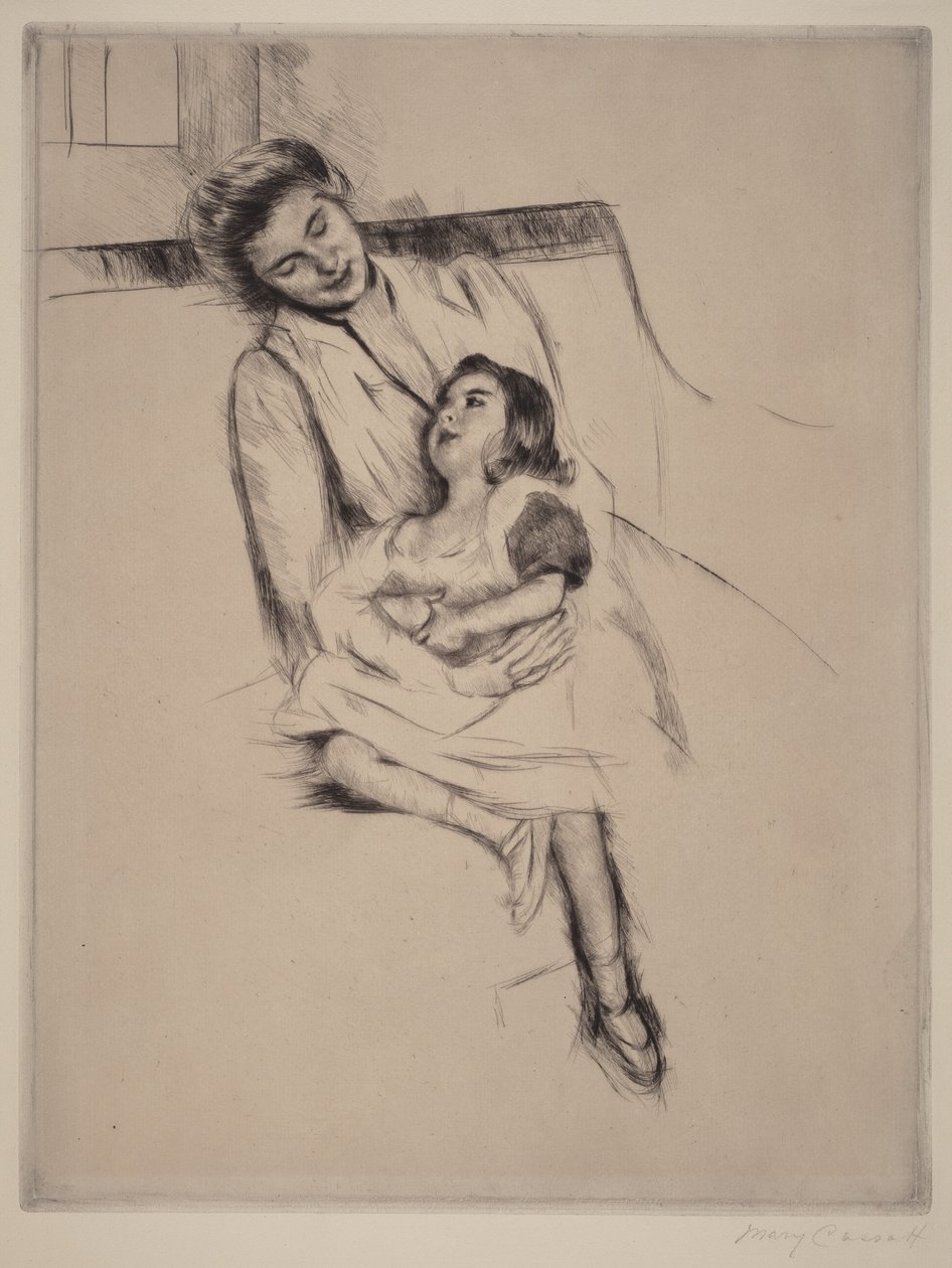 Reine en Margot zittend op een sofa (nr. 2) door Mary Cassatt