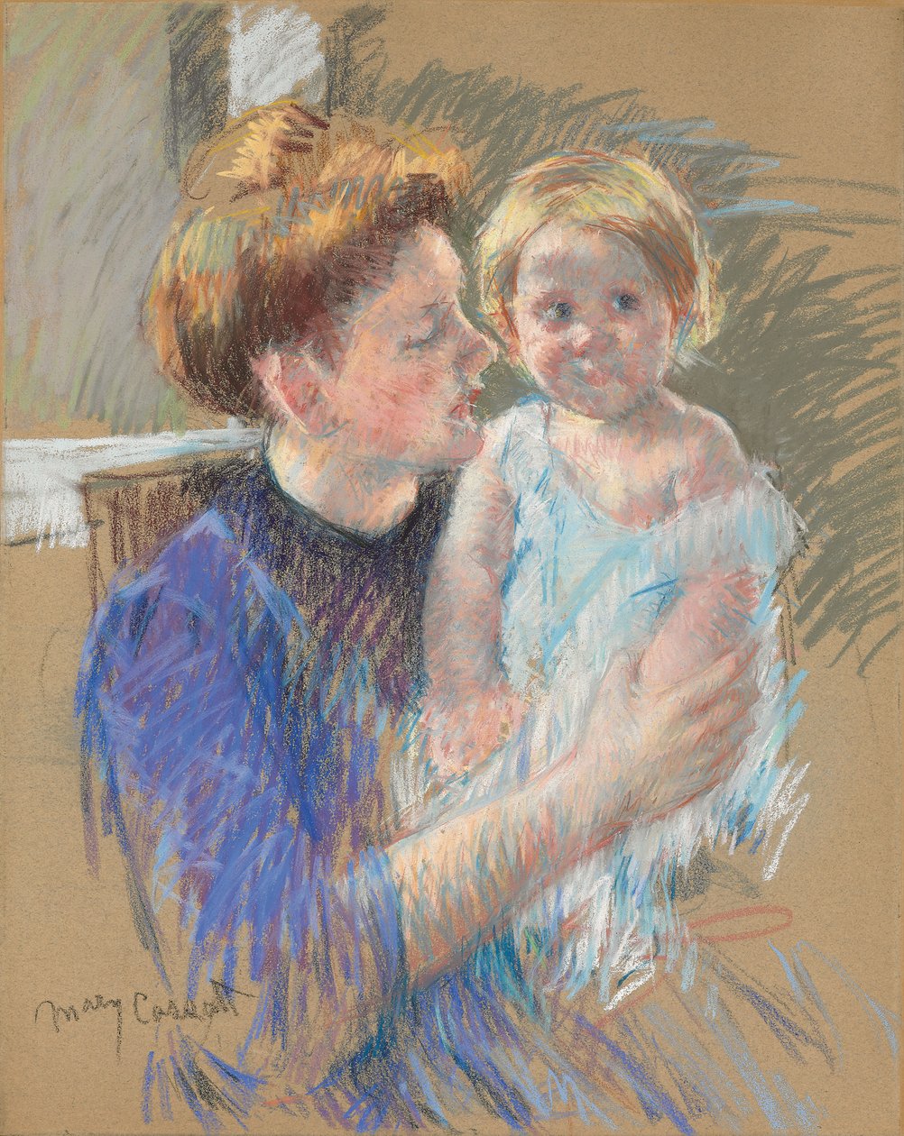 Moeder in Paars die haar Kind Vasthoudt, c.1914 door Mary Cassatt