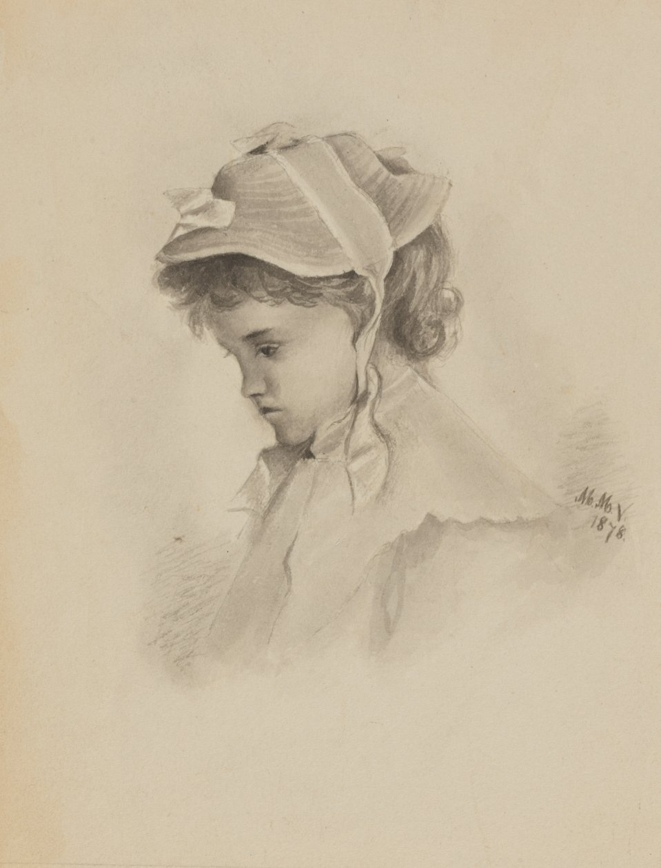 Zonder titel Hoofd van een kind dat naar beneden kijkt, 1878 door Mary Vaux Walcott