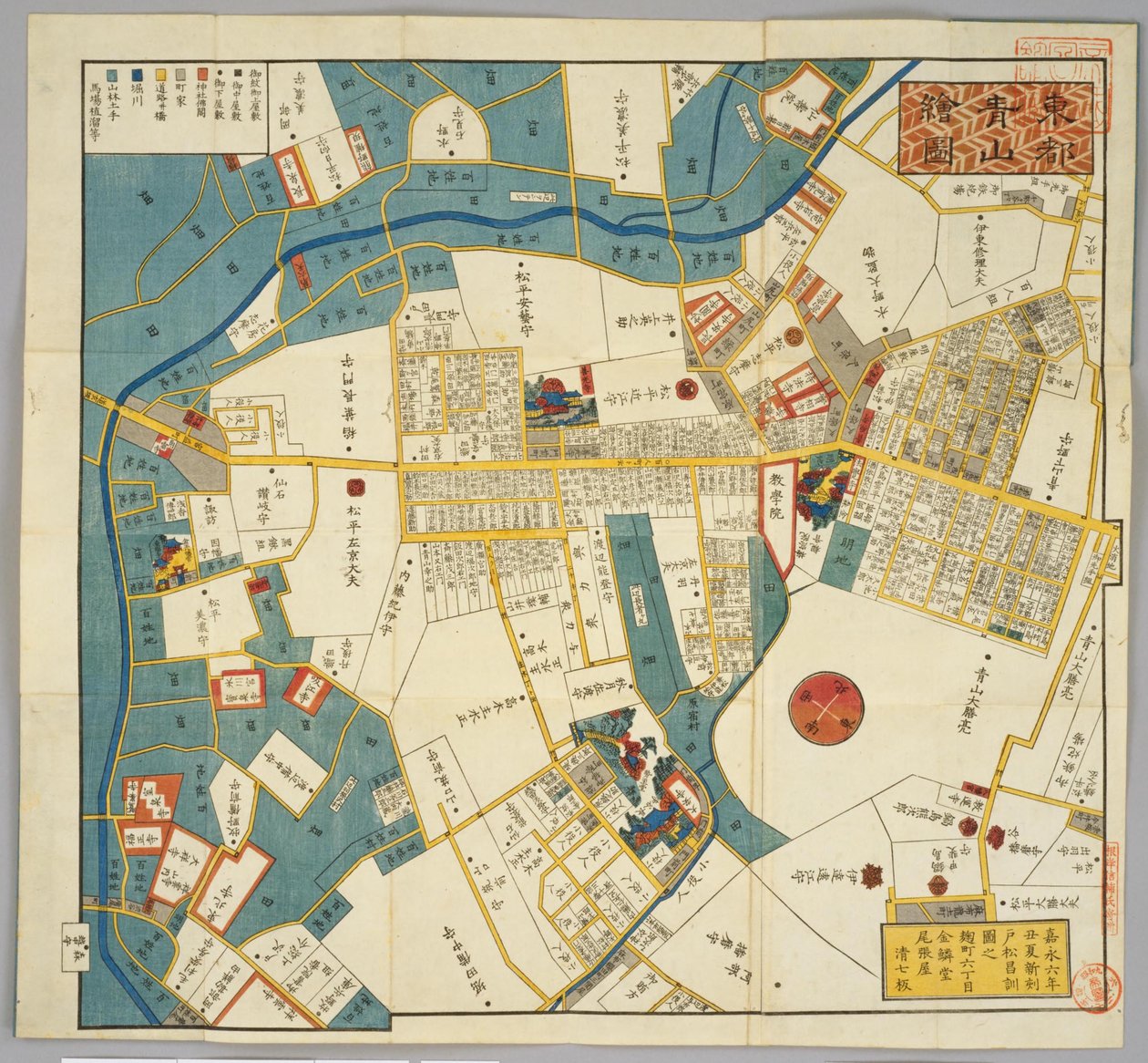 1853 Edo kaart rond huidige Aoyama straat, van Miyamasusakaue door Masanori Tomatsu