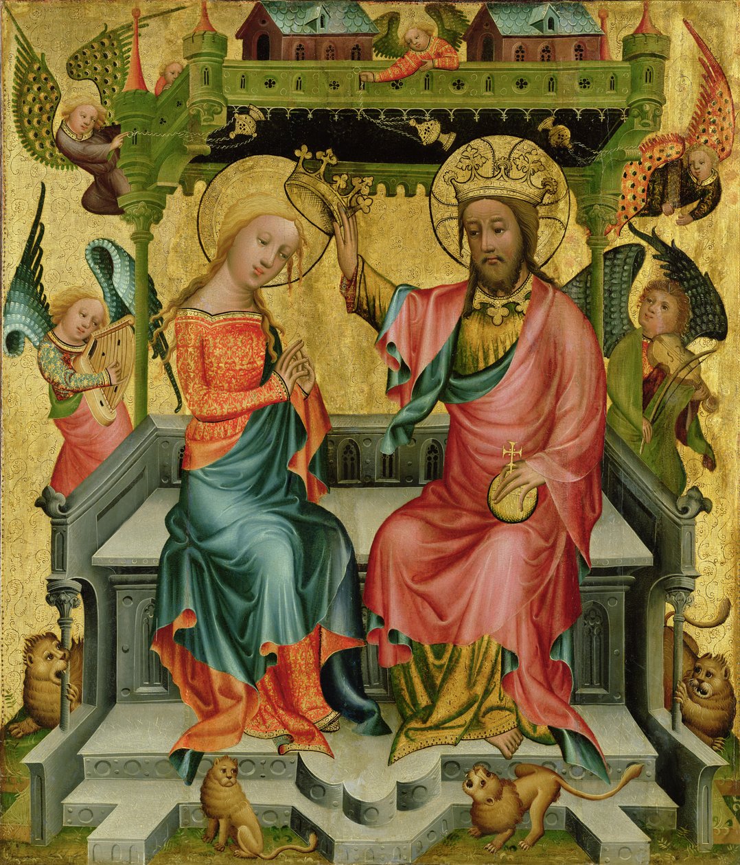De Kroning van de Maagd, van de rechtervleugel van het Buxtehude Altaar, 1400-10 door Master Bertram of Minden