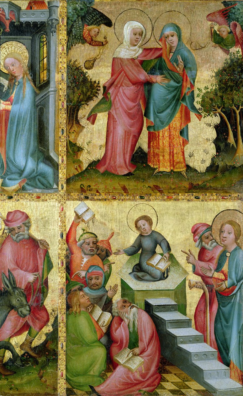 De Visitatie en het Geschil met Doktoren, van het Buxtehude Altaar, 1400-10 door Master Bertram of Minden