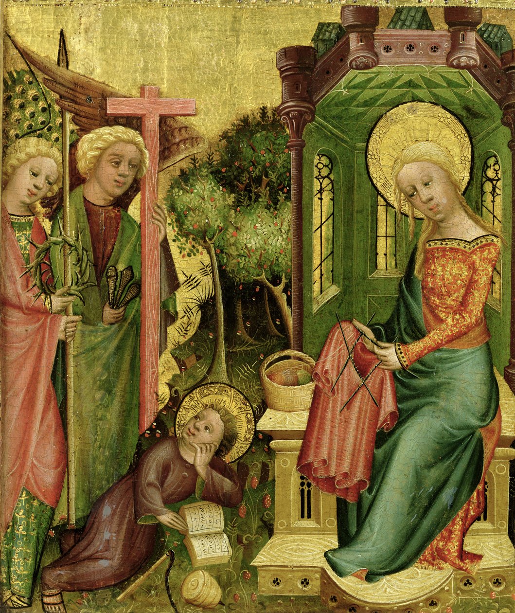 Bezoek van de Engel, van de rechtervleugel van het Buxtehude Altaar, 1400-10 door Master Bertram of Minden