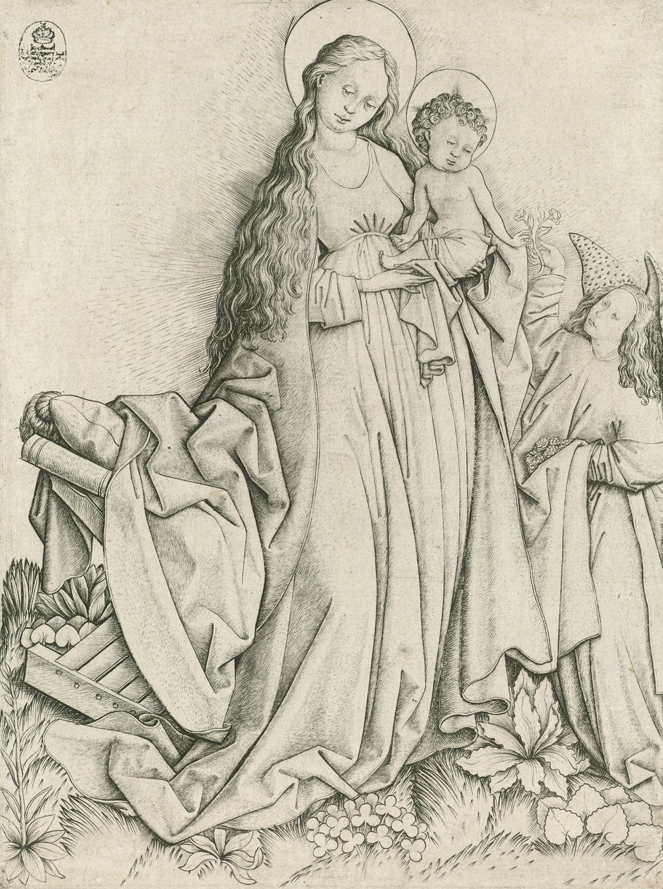 Madonna met Engel die Rozen Geeft door Master E.S.