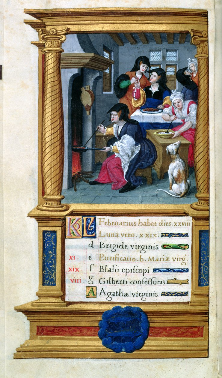 MS W449 fol.3v Februari: Koken en Feesten, ca. 1525 door Master Jean de Mauleon