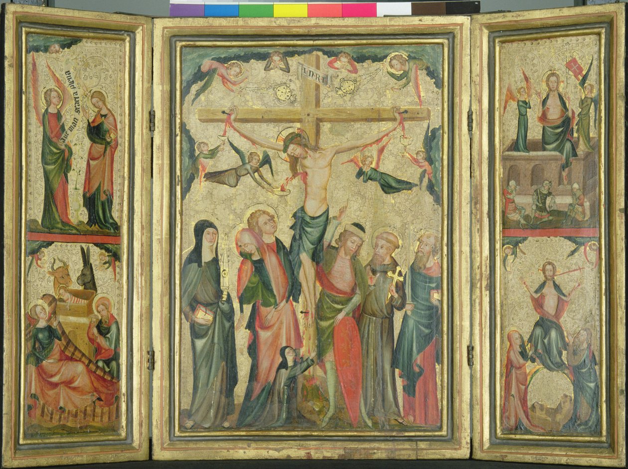 Drieluik met de kruisiging van Christus, c.1350 door Master of Cologne