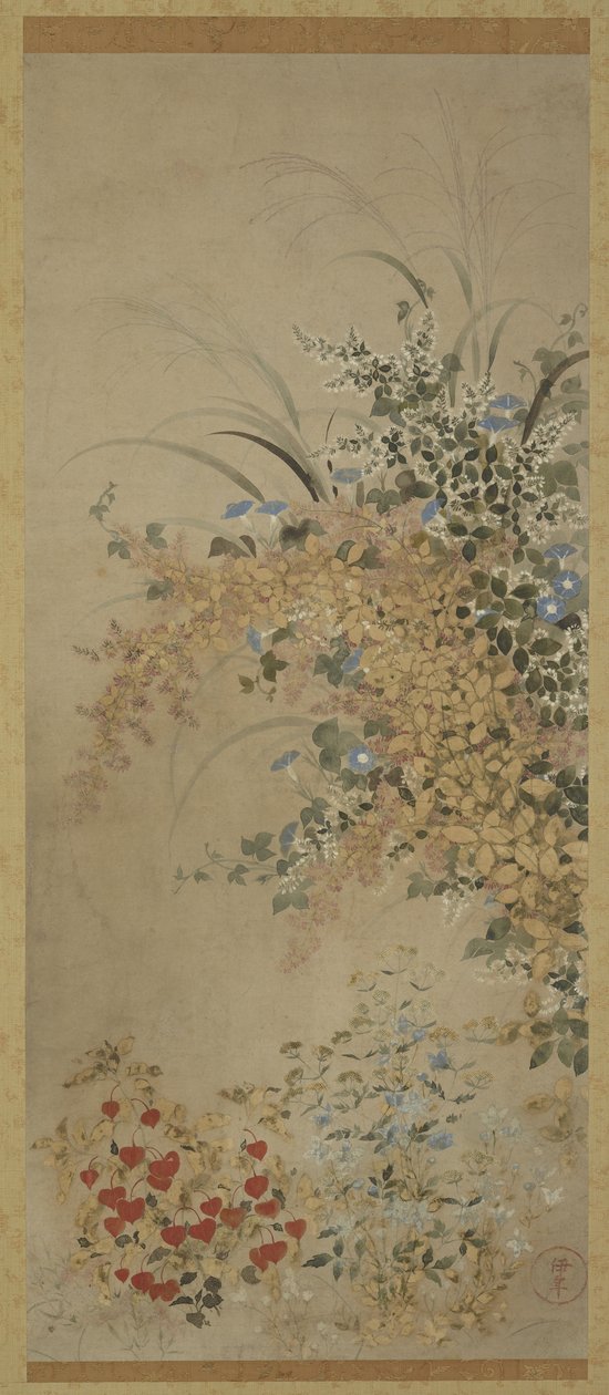 Bloemen en grassen, Hangende rol (gemonteerd op paneel), 1600-30 door Master of I-nen Seal