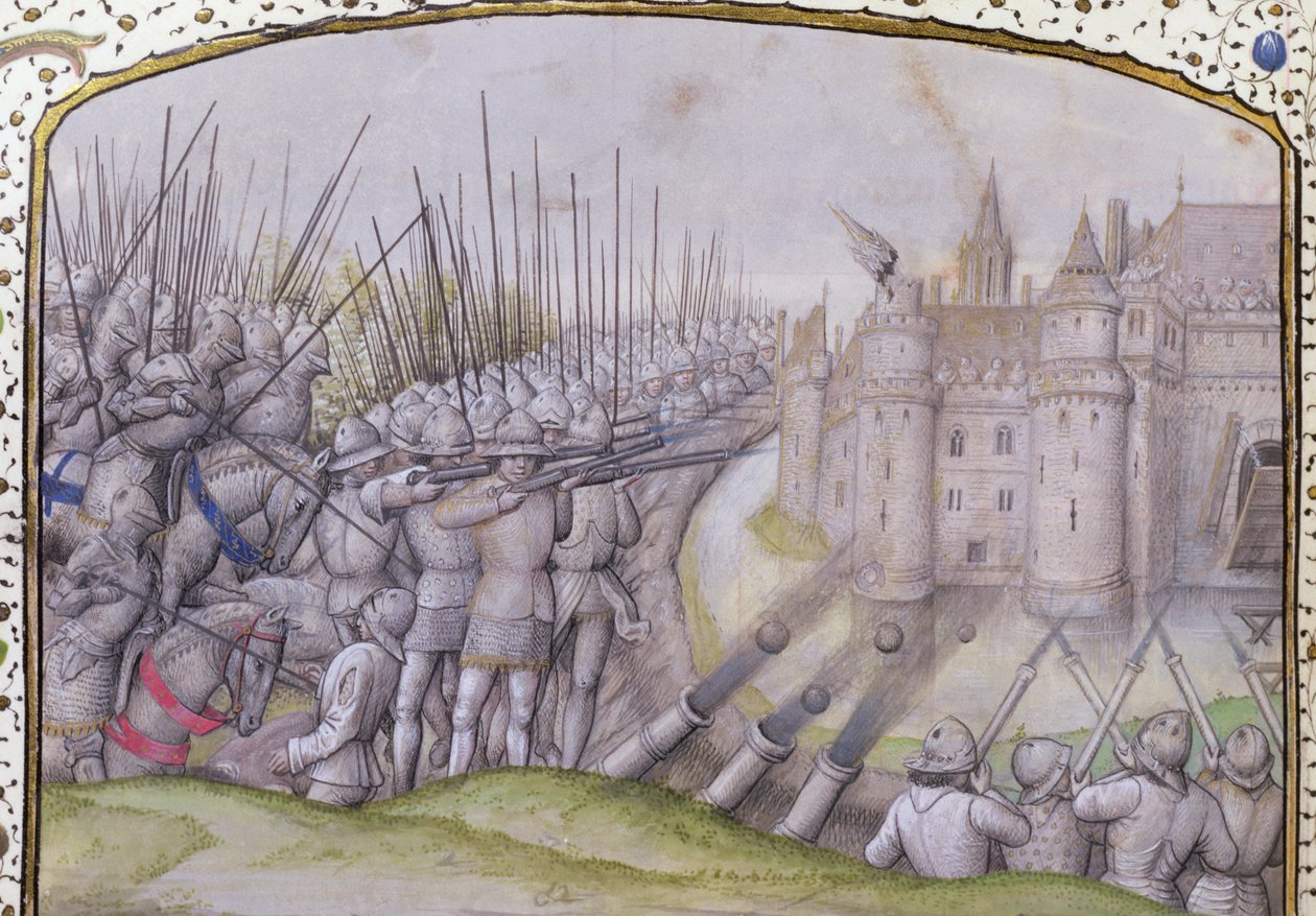 Ms 659 f.271 r. De Slag bij Avray in 1364, 1477 door Master of Mary of Burgundy
