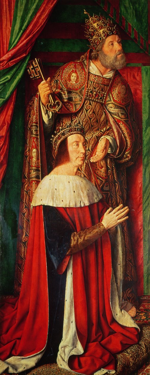 Peter II de Beaujeu van Bourbon met St. Peter, linker vleugel van het Bourbon altaarstuk door Master of Moulins