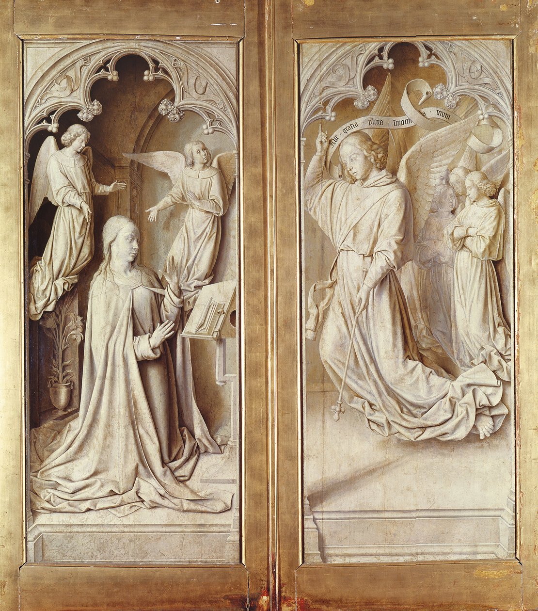 De annunciatie, van het Bourbon altaarstuk, c.1498 door Master of Moulins