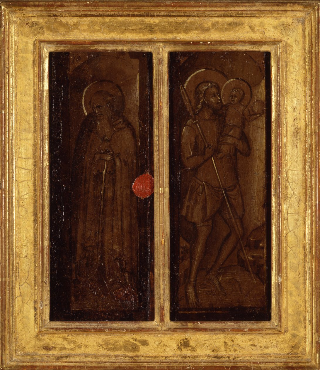Achterzijde van Heiligen Jacobus, Antonius Abt, Franciscus en Ansanus, c.1385-90 door Master of Panzano