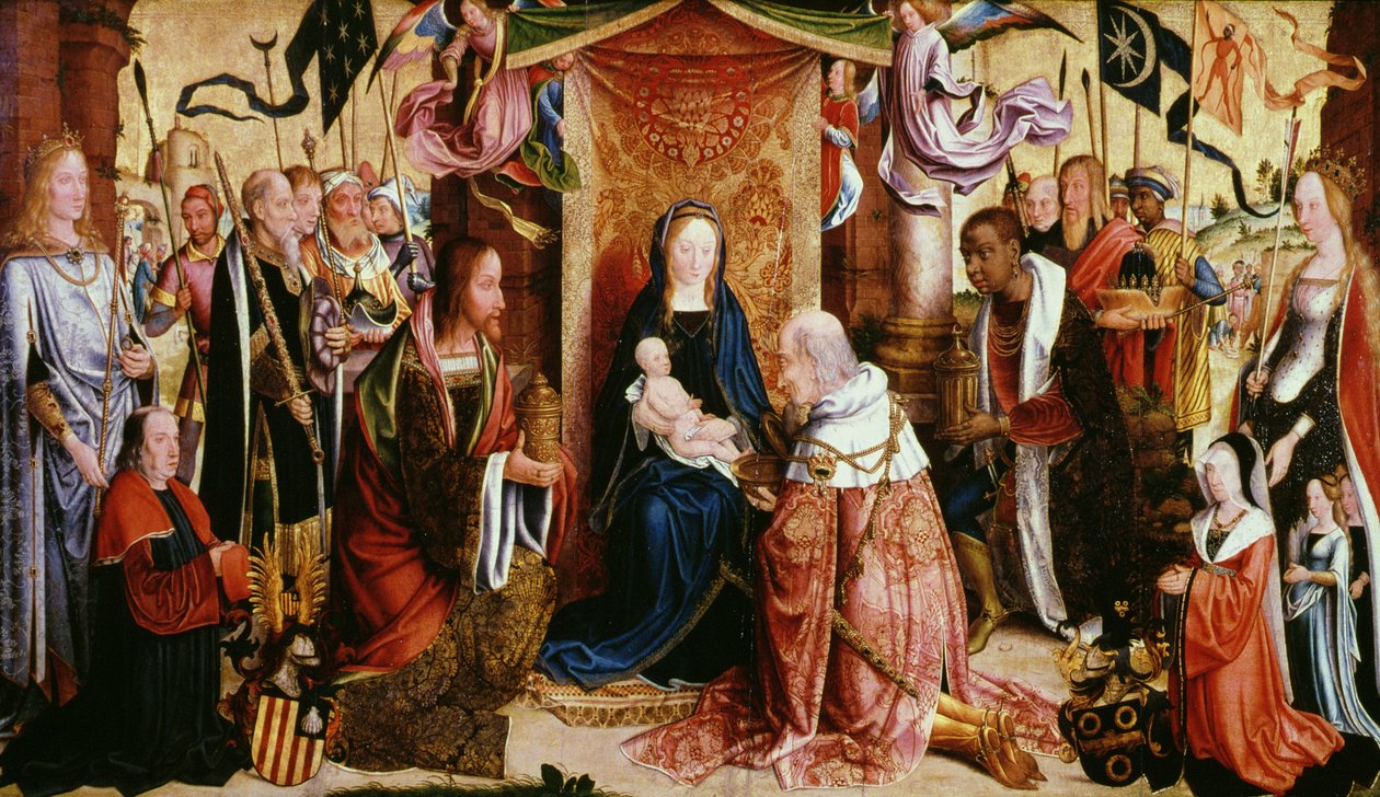 De aanbidding der koningen door Master of St. Severin