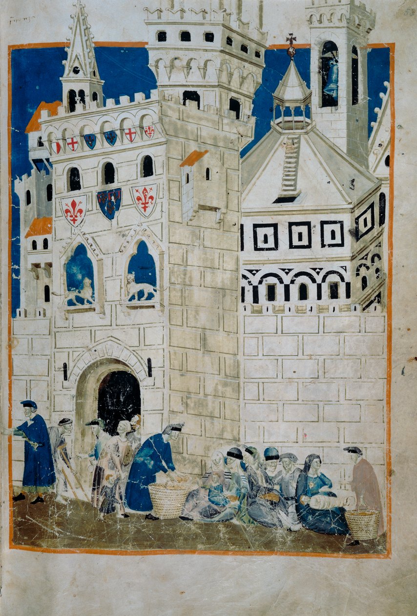 De armen van Siena verwelkomd in Florence (Codice Tempi 3, c. 58), miniatuur uit de Biadaiolo Codex door Master of the Biadaiolo Codex Master of the Biadaiolo Codex