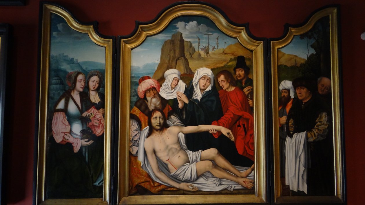 Drieluik van de kruisiging door Master of the Holy Blood