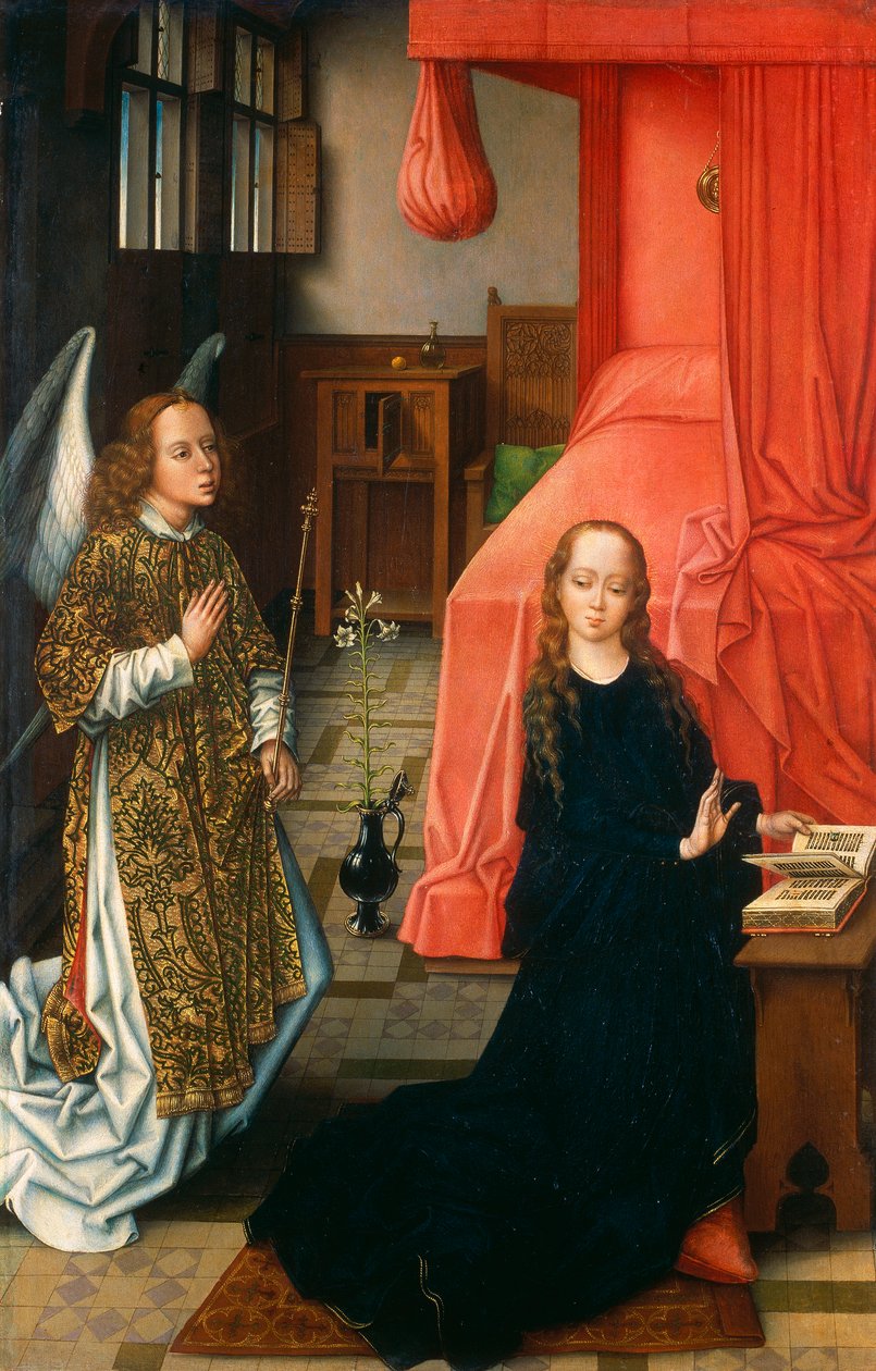 De Annunciatie, werk van de Maestro della Leggenda di Santa Caterina door Master of the Legend of St. Catherine