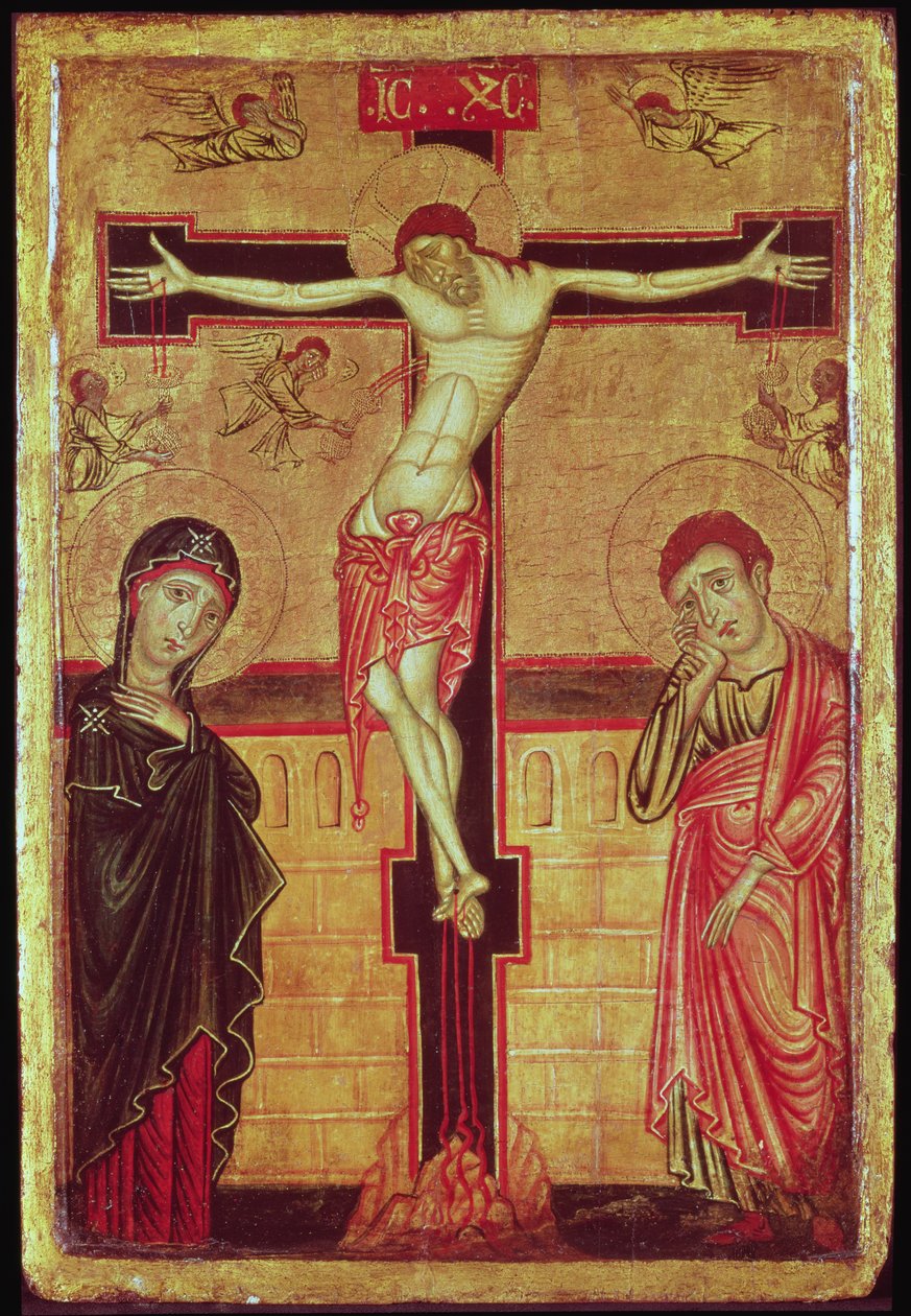 Christus aan het Kruis, met de Maagd Maria, St. Johannes de Evangelist en Vijf Engelen door Master of the Magdalene Altarpiece
