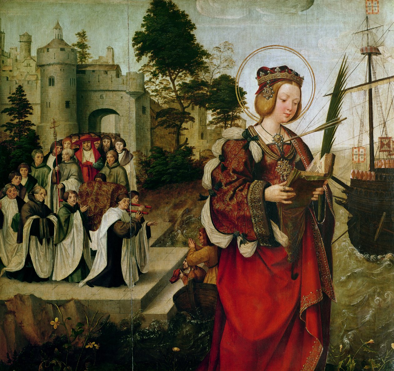 De stoet van de relikwieën van St. Auta, van het St. Auta altaarstuk, ca. 1520 (detail) door Master of the St. Auta Altarpiece