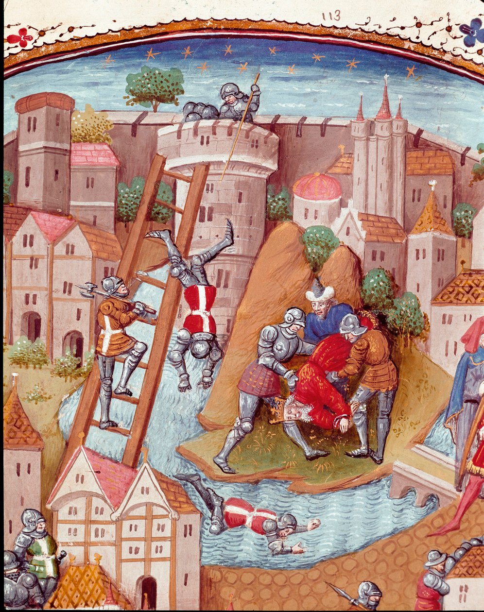Verovering van een versterkte stad (detail). Miniatuur uit 