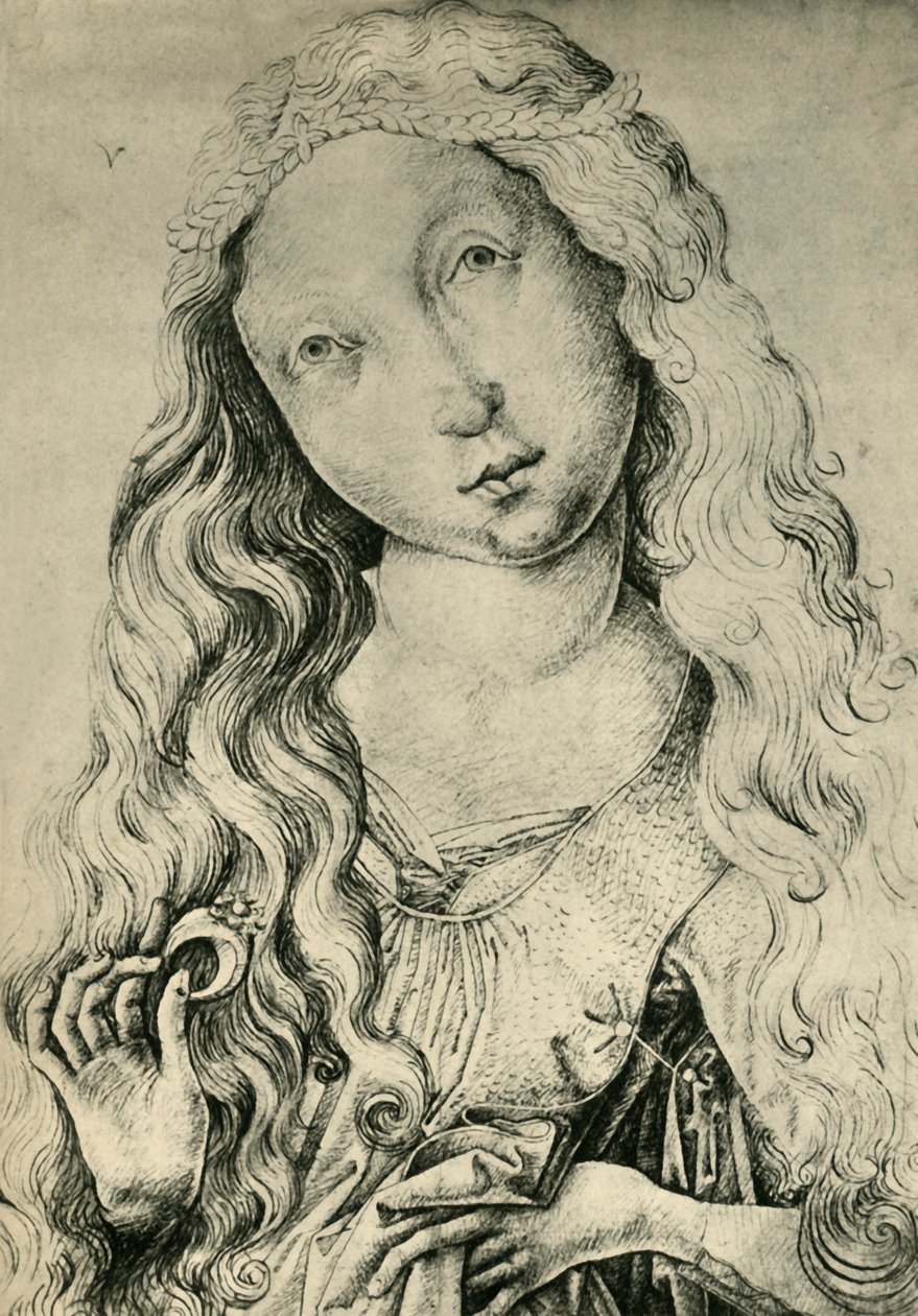 Portret van een vrouw met een ring, St. Catharina, 1450-1470, 1943 door Master ES