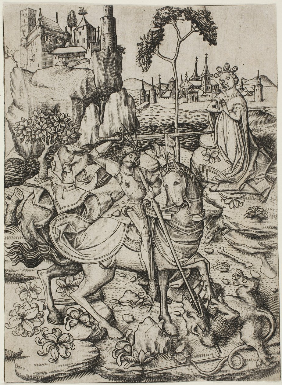 Sint Joris met het ooievaarsnest door Master E.S.