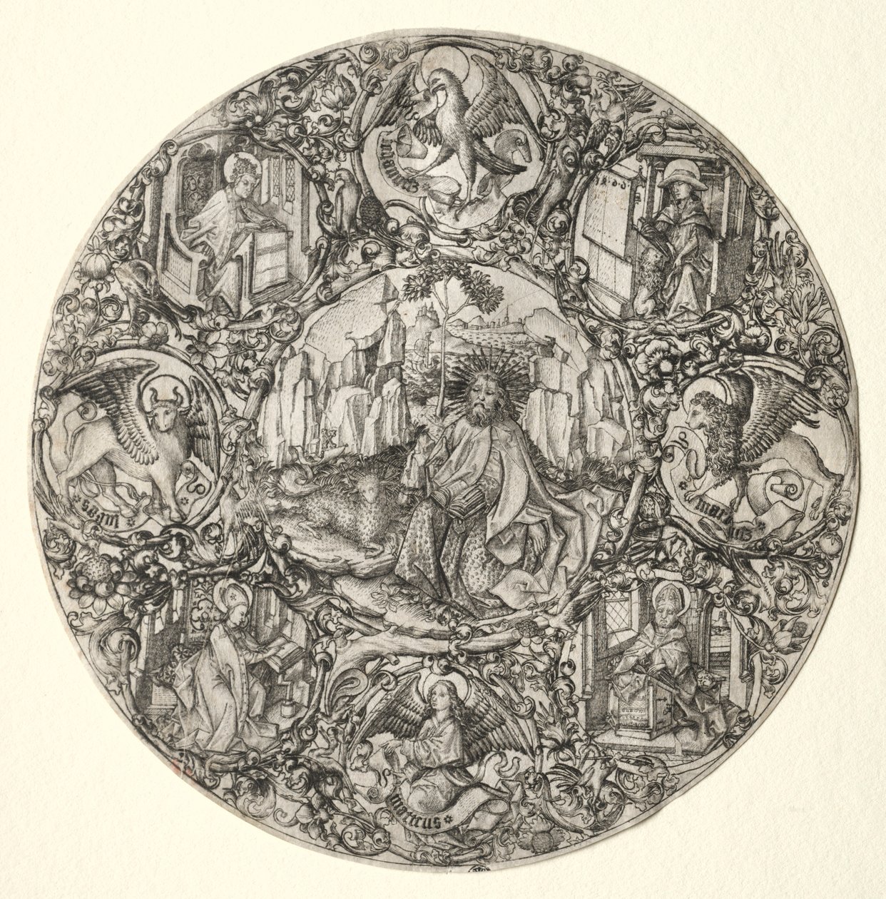 St. Johannes de Doper Omringd door de Evangelisten en Vier Vaders van de Latijnse Kerk door Master E. S.