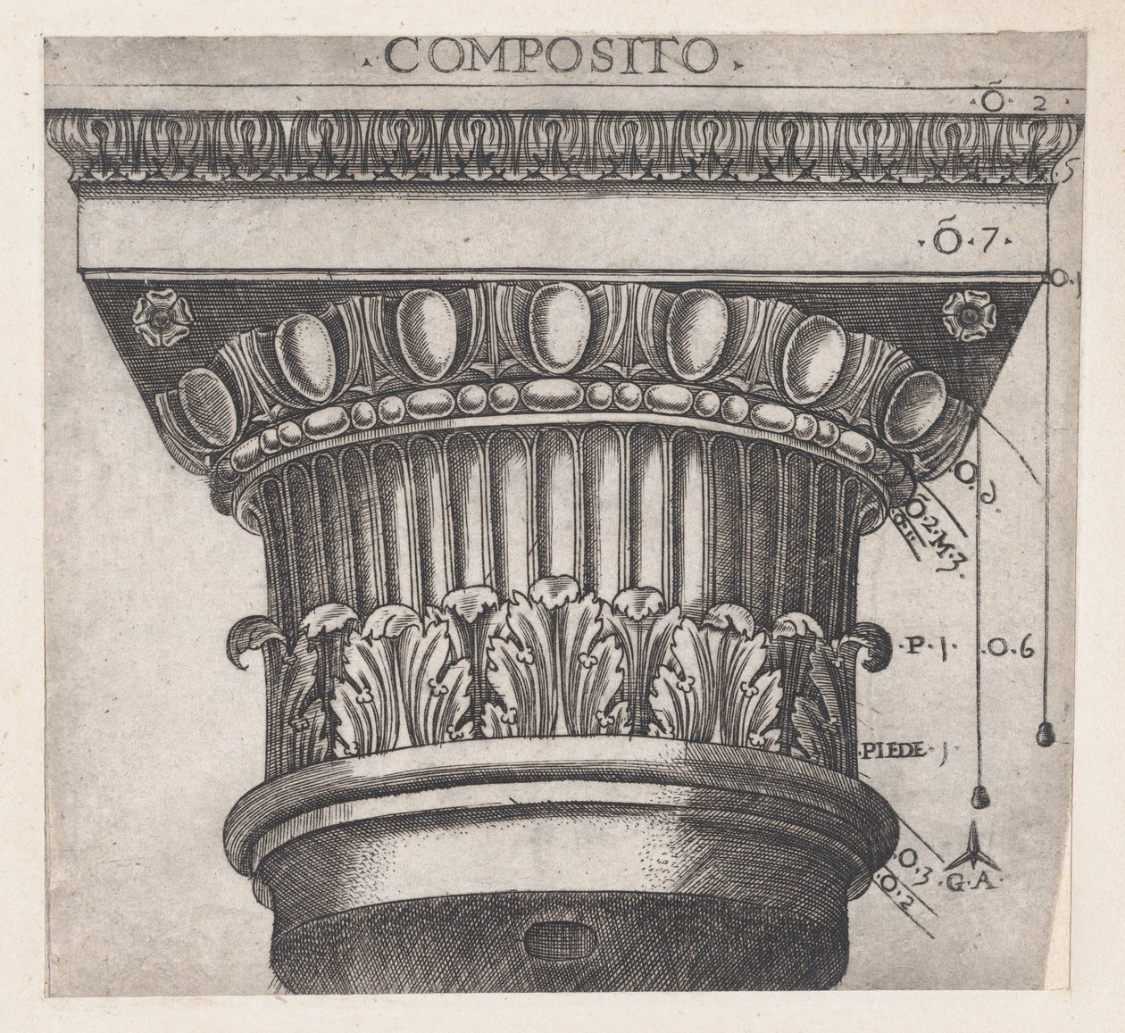 Speculum Romanae Magnificentiae: Ionisch kapiteel, ca. 1537 door Master GA