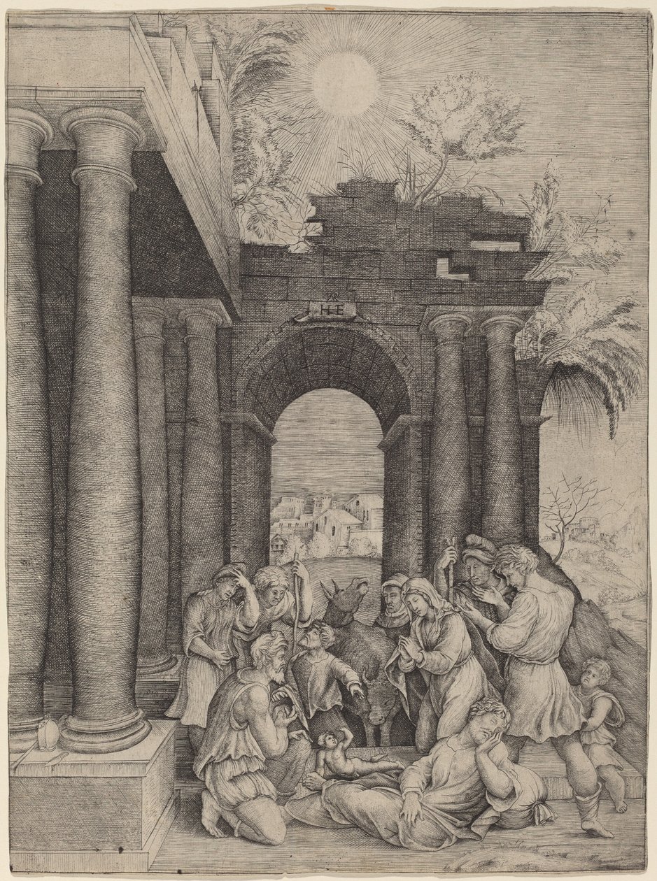 De Aanbidding der Herders door Master HFE after Domenico Beccafumi