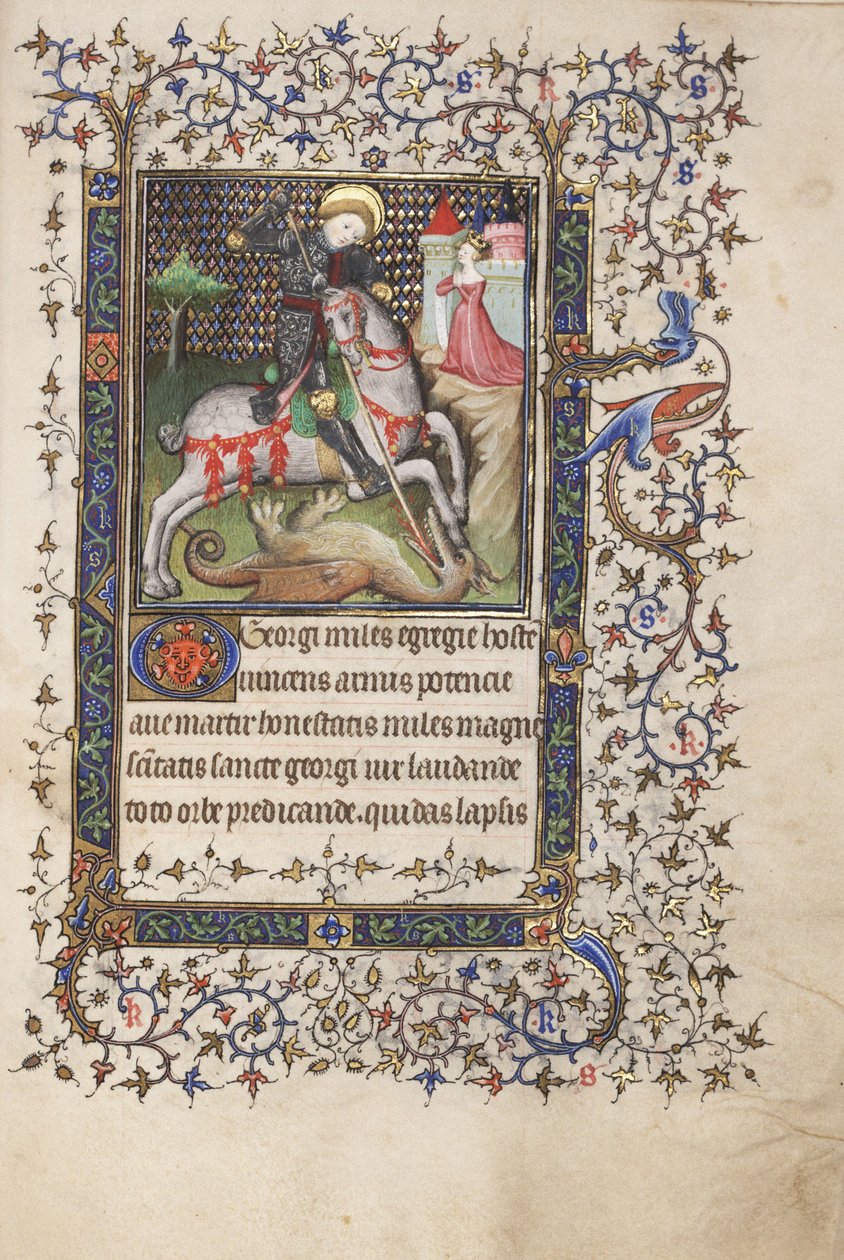 St. George vecht tegen de draak, uit een getijdenboek, gebruik van Rennes door Master Lucon