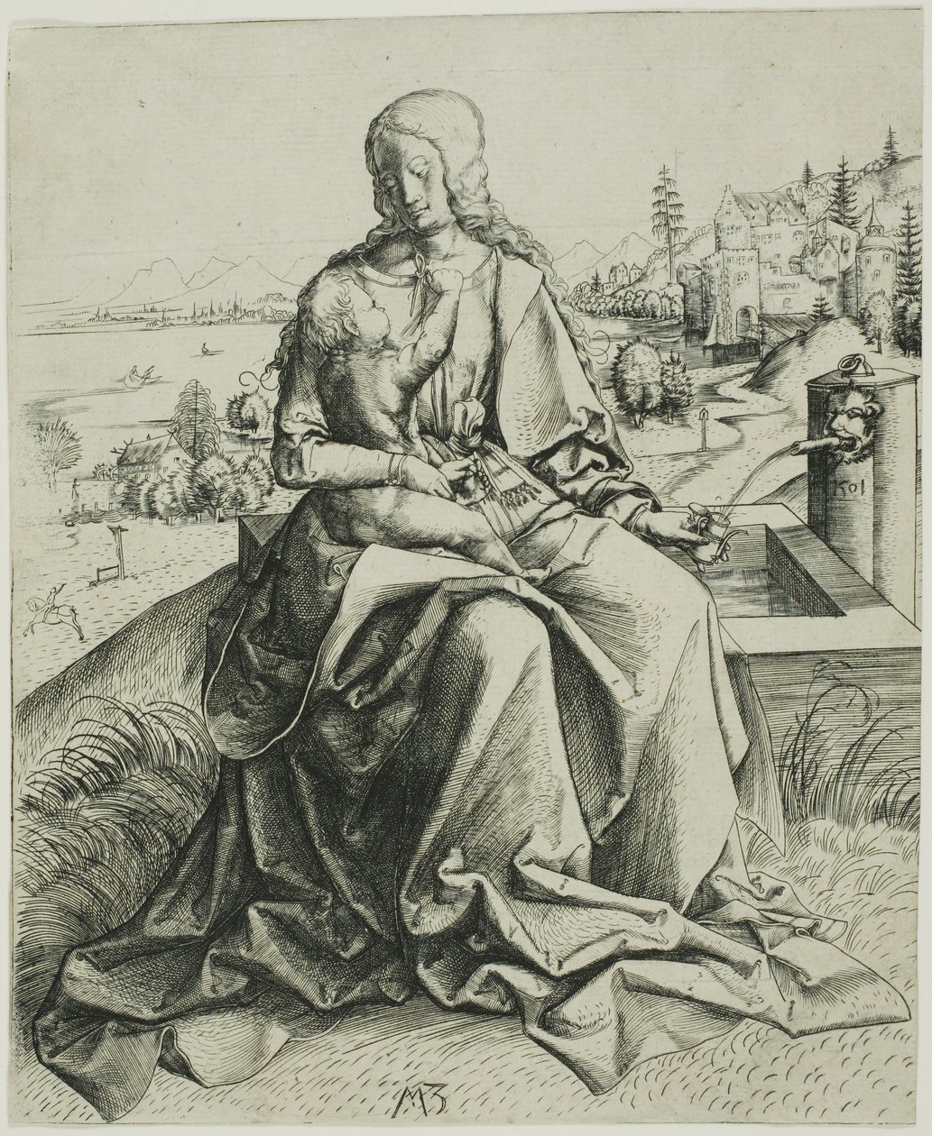 De Madonna bij de fontein door Master MZ