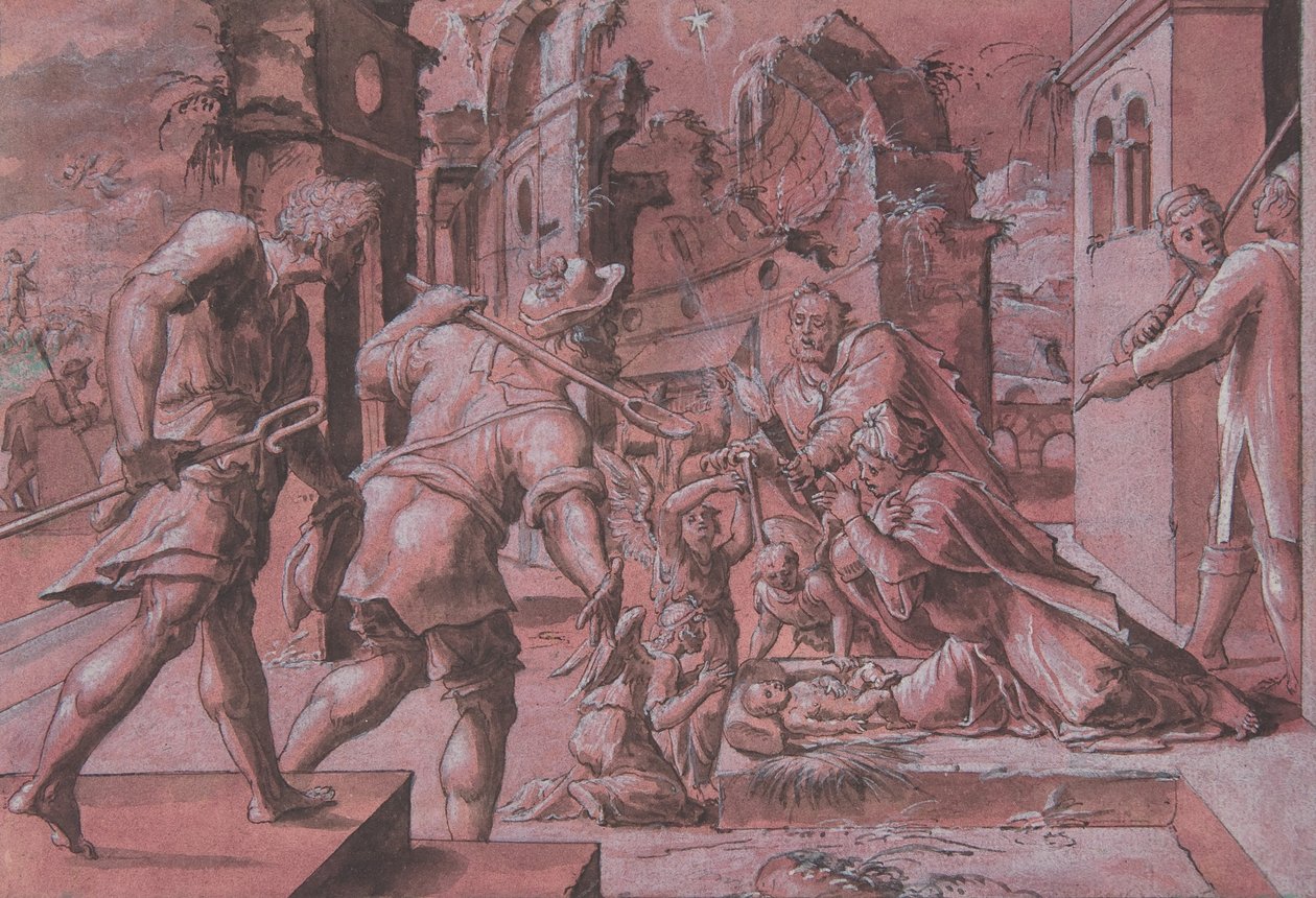 Aanbidding van de herders, 1540-1560 door Master Of The Liechtenstein Adoration