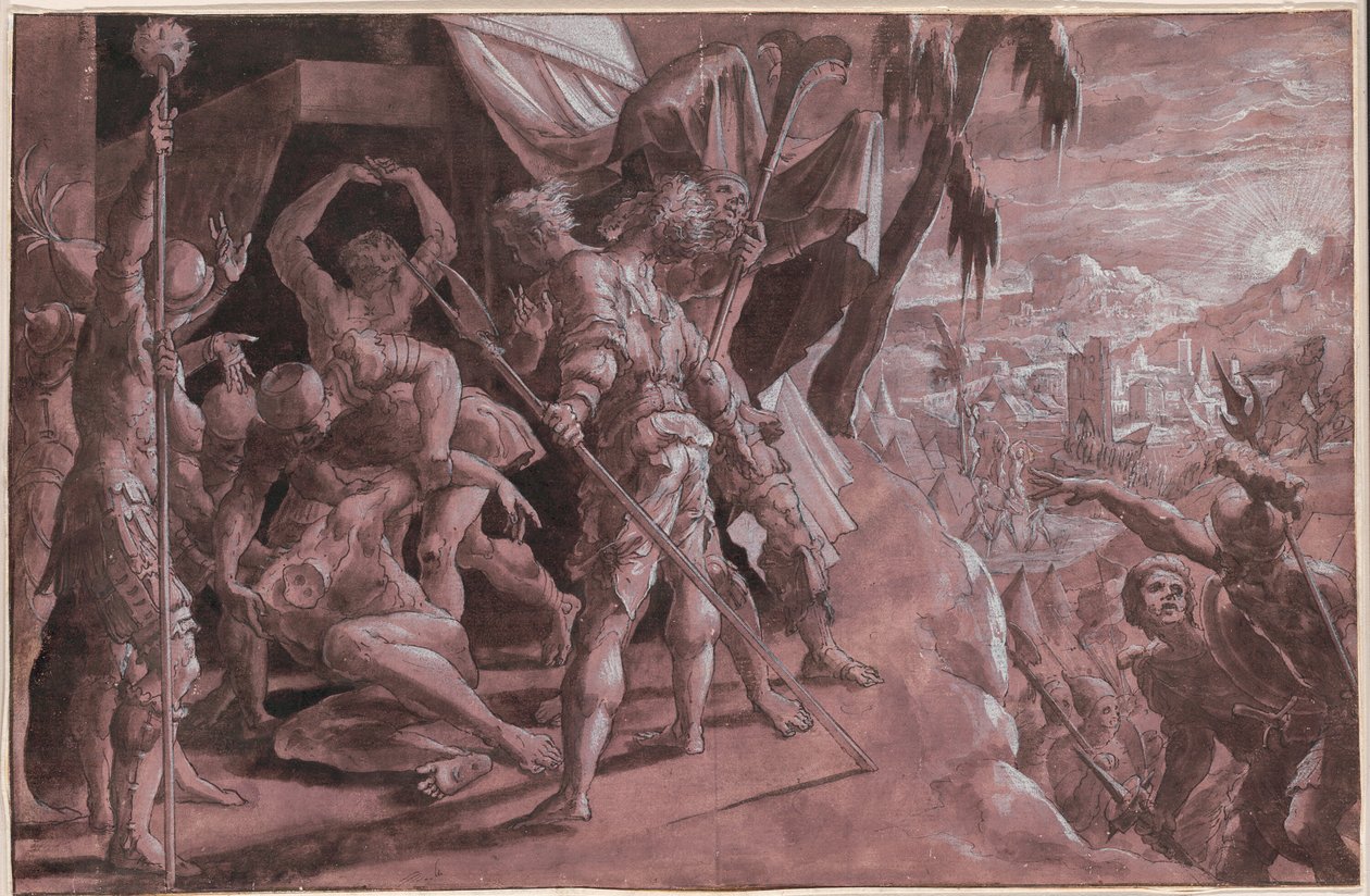 Soldaten ontdekken het lichaam van Holofernes door Master Of The Liechtenstein Adoration