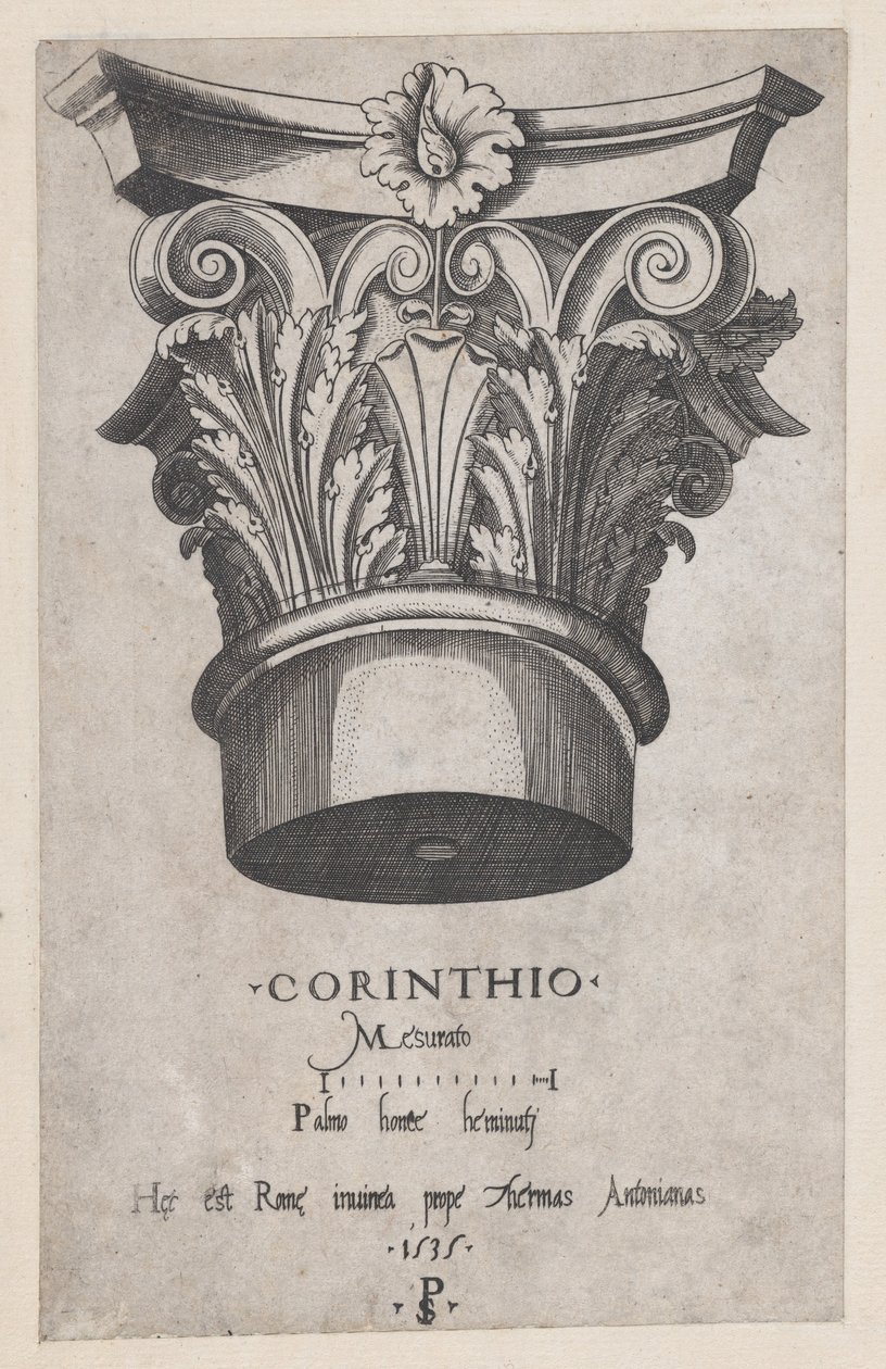 Speculum Romanae Magnificentiae: Korinthisch kapiteel, 1535 door Master PS
