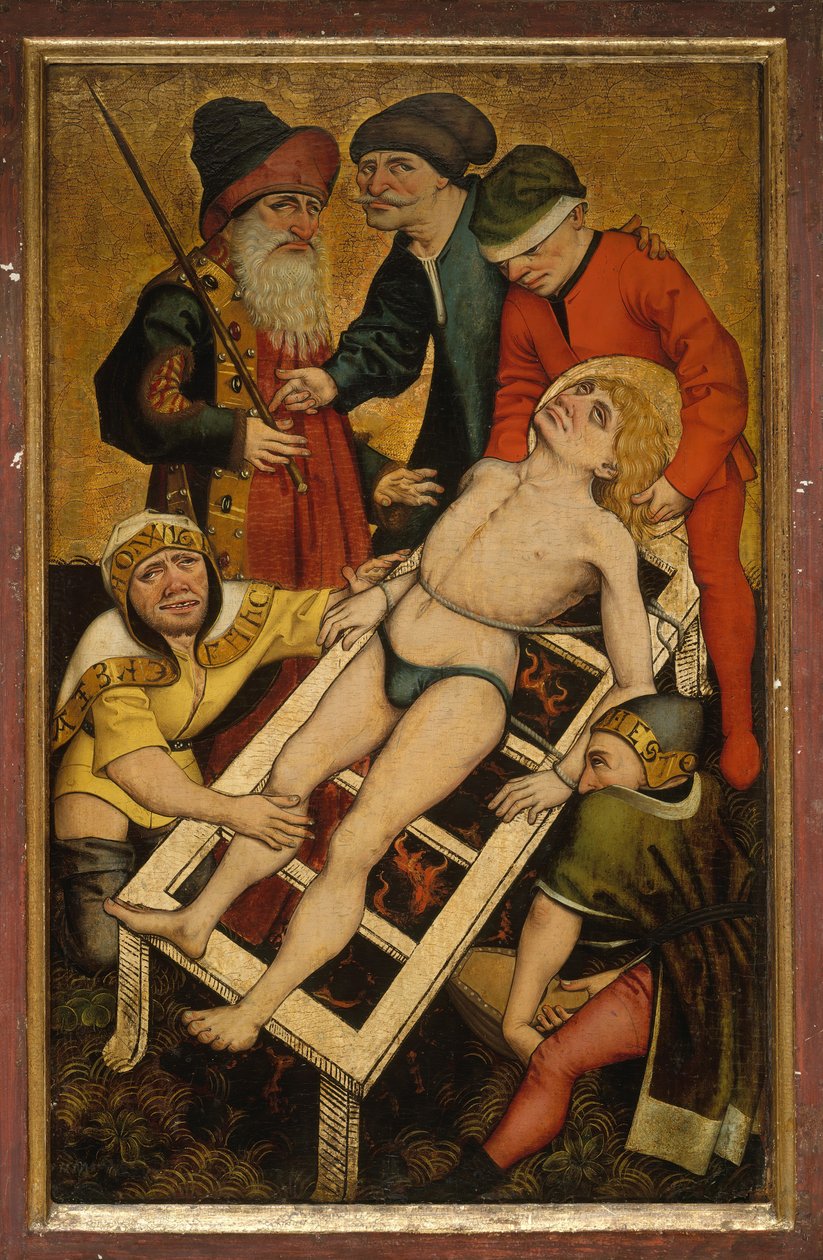 Het martelaarschap van Sint Laurentius, keerzijde: Drink geven aan de dorstigen door Master of Alkmaar