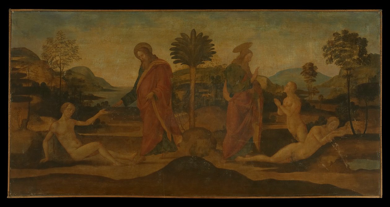 De schepping van Adam en Eva door Master of Apollo and Daphne