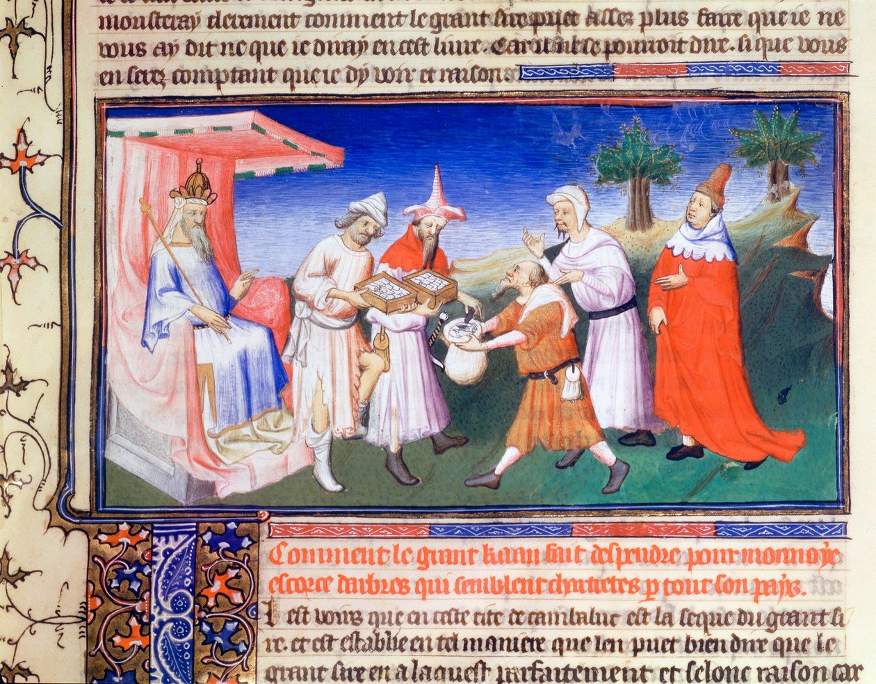 Koeblai Khan betaalt voor aankopen, ca. 1280s, begin 15e eeuw door Master of Boucicaut
