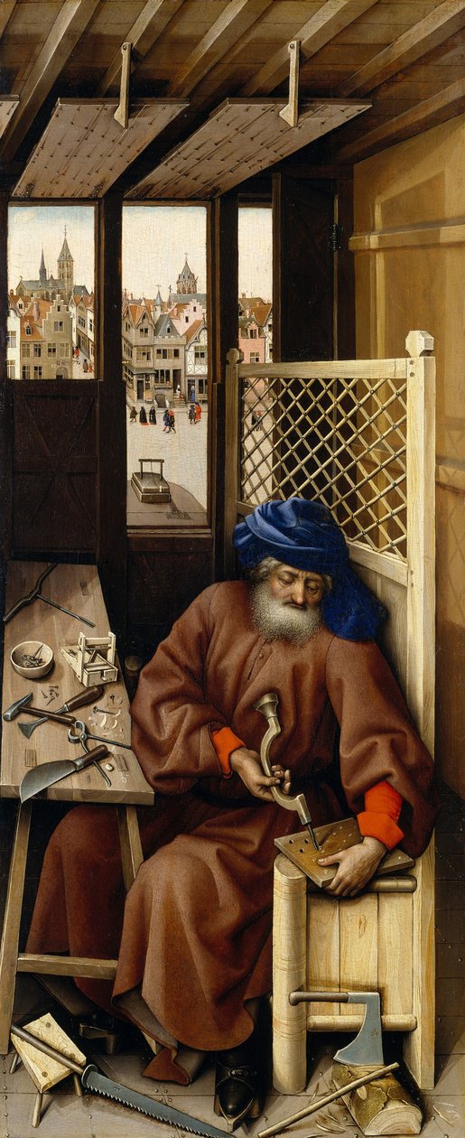 Annunciatie Drieluik (Merode Altaarstuk), ca. 1427-32 door Master of Flémalle