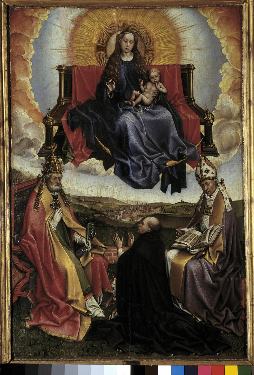 Maagd in Glorie tussen St. Peter en St. Augustinus door Master of Flémalle