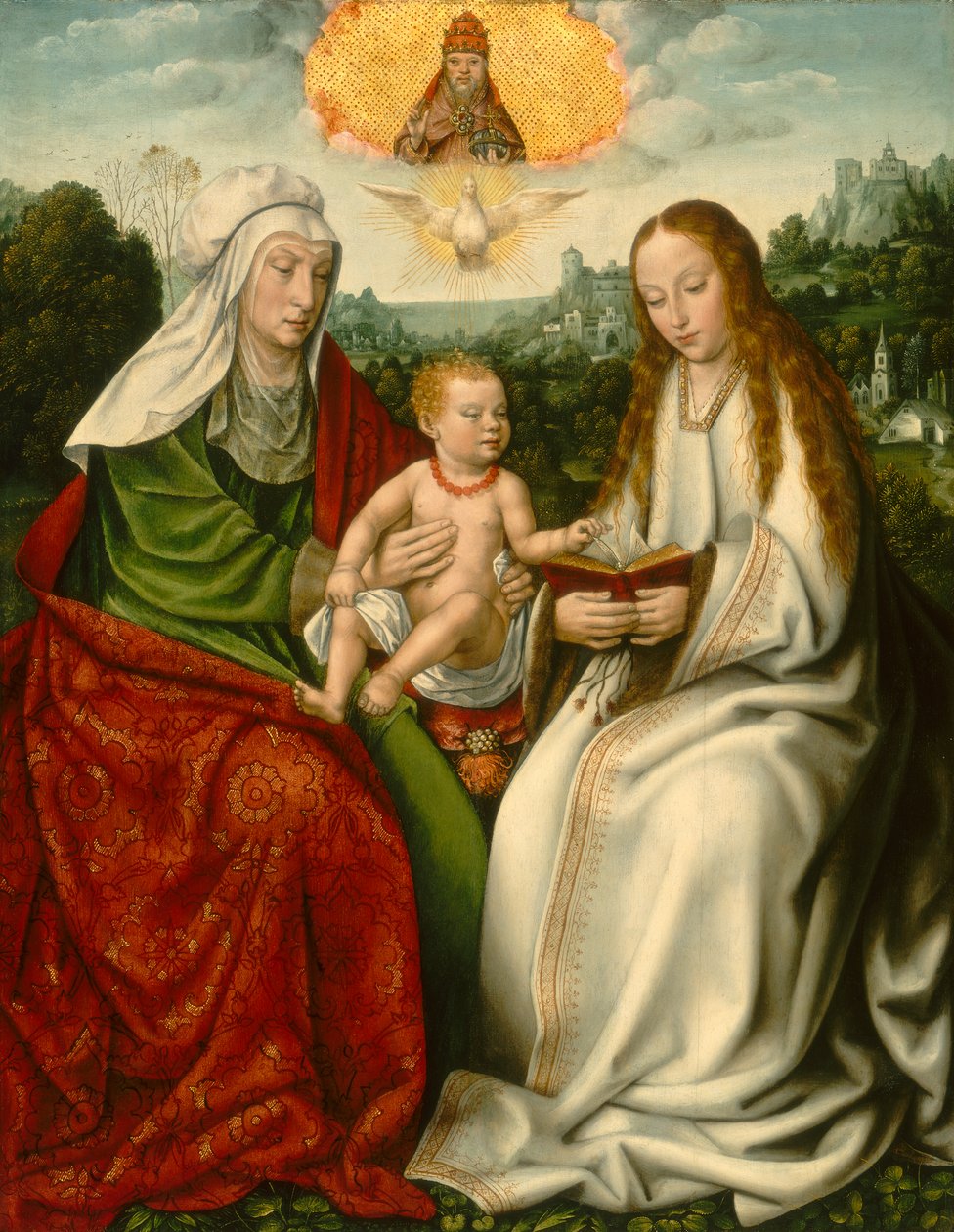 Nederlands:  De H. Anna-te-Drieën Sint Anna met de Maagd en het Christuskind door Master of Frankfurt