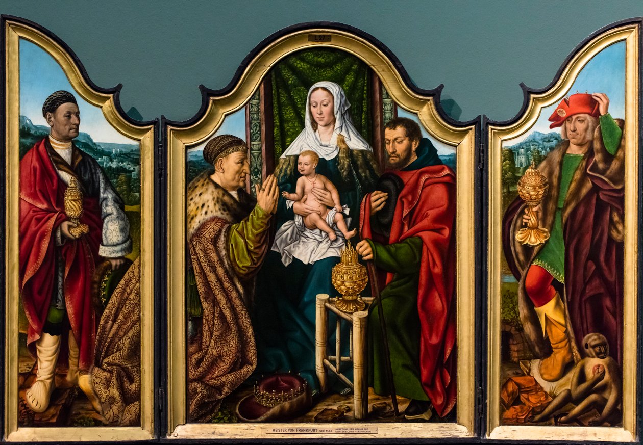 De Aanbidding der Koningen, ca. 1510 (Tempera en olieverf op hout (eiken)) door Master of Frankfurt