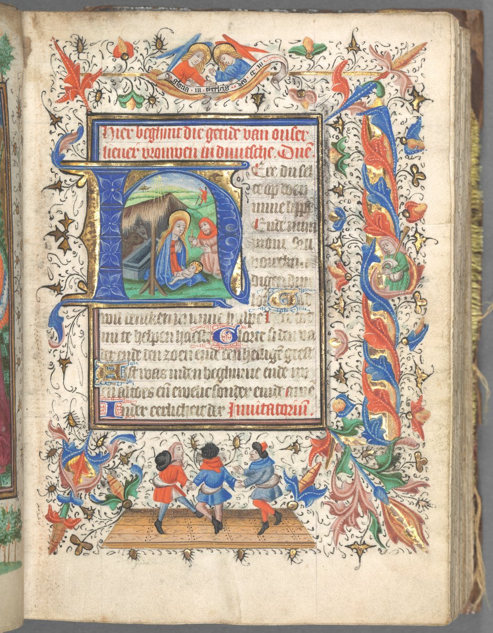 Getijdenboek (Gebruik van Utrecht): fol. 14r, Initiaal met de Geboorte door Master of Gijsbrecht van Brederode